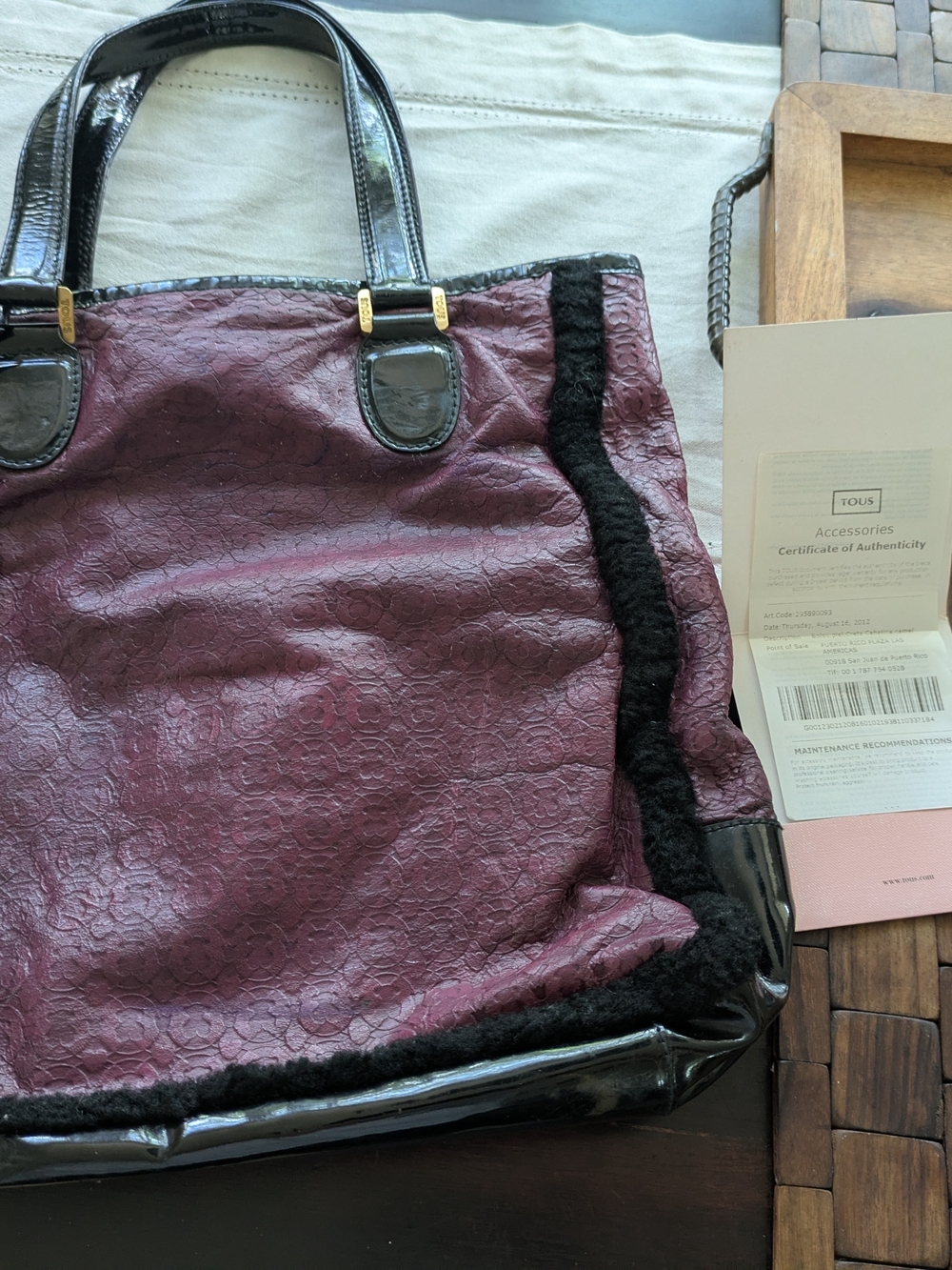 TOUS Plum Tote with Black Trim - Picture 3 of 5